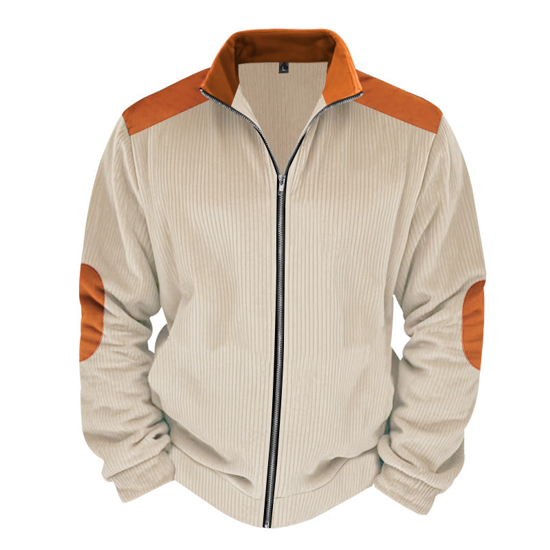 Men's quilted jacket regular fit warm zipper front ribbed texture contrast detailing