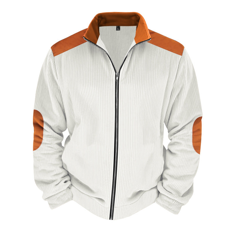 Men's regular fit quilted jacket with zipper front and ribbed texture contrast detailing