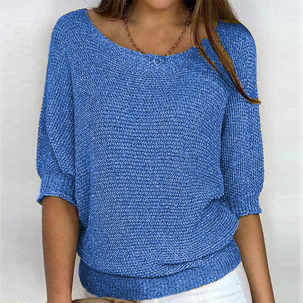 Soft knit comfort sweater in neutral tone, relaxed flattering silhouette with featherlight cozy fabric