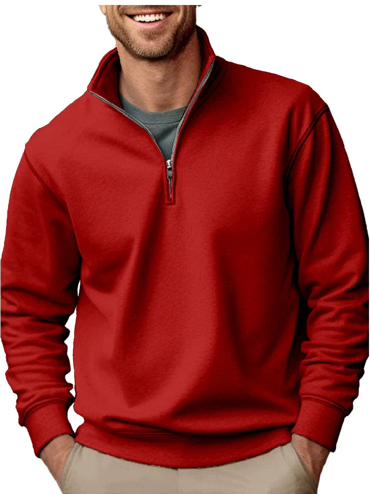 Men's regular fit quarter-zip fleece sweatshirt with stand collar and ribbed hem by Wavlynn