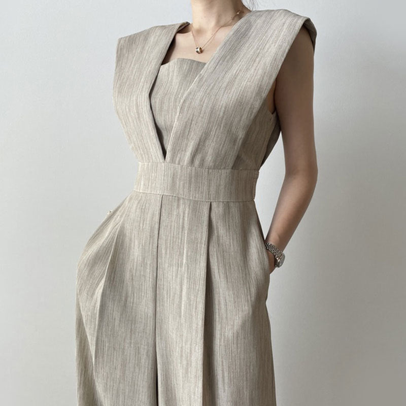 Women's sleeveless wide-leg jumpsuit square neck high waist full-length elegant occasion wear