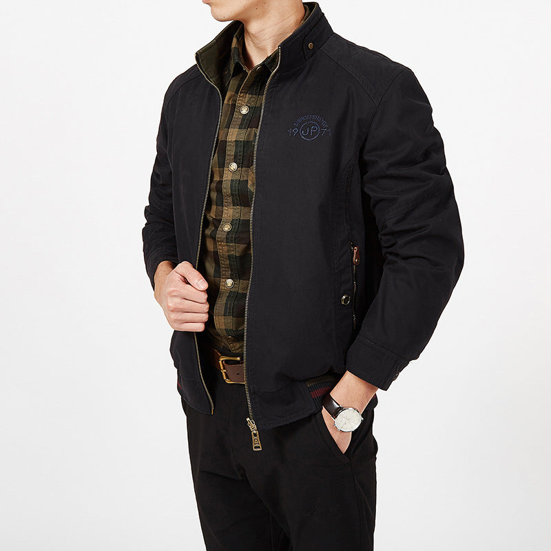 Men's reversible zip jacket breathable mixed fabric casual outerwear two-in-one style by Wavlynn