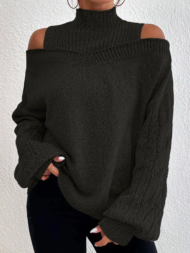 Women's off-shoulder knit sweater with cutout neckline, cozy everyday chic style