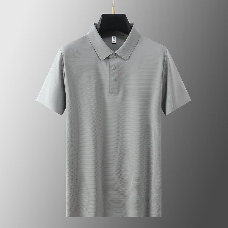 Light blue ice silk polo shirt classic fit with subtle ribbed texture for a sharp modern look