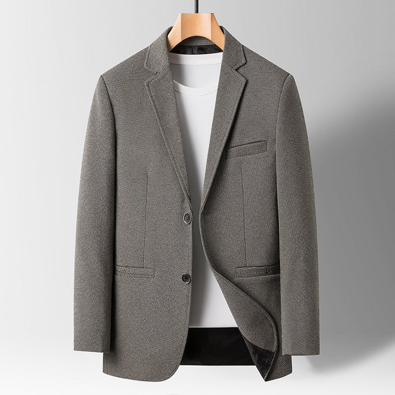 Men's woven blend blazer tailored hip-length fit notched lapel wrinkle-resistant fall collection