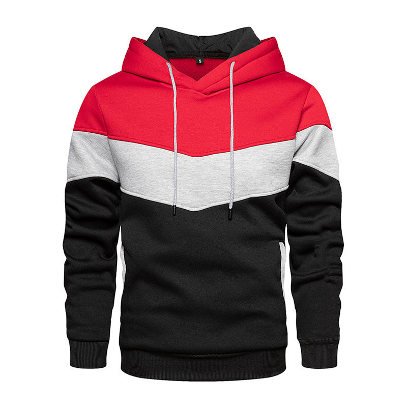 Men's loose fit colorblock hoodie sweatshirt with bold chevron panels and side pockets casual wear