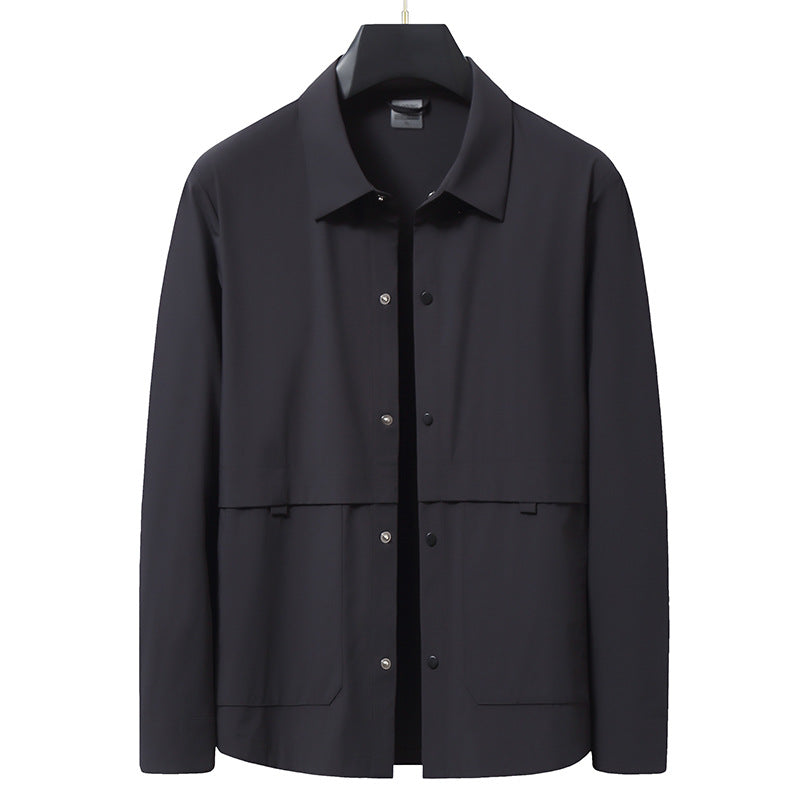 Ascot Shell lightweight navy windbreaker jacket with classic collar and water-resistant nylon fabric