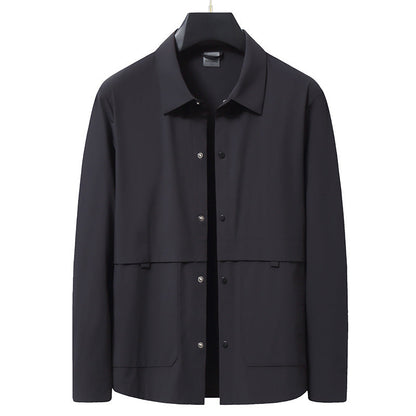 Ascot Shell lightweight navy windbreaker jacket with classic collar and water-resistant nylon fabric