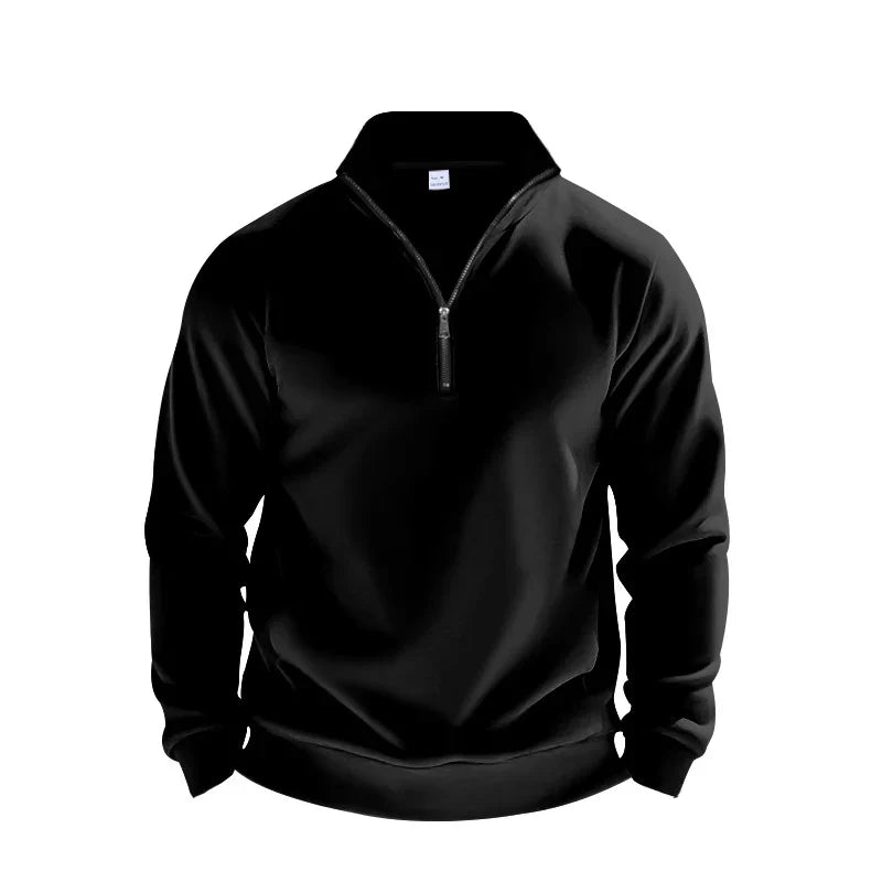 Men's brushed knit half-zip sweater relaxed fit mock neck with ribbed trim in neutral tone