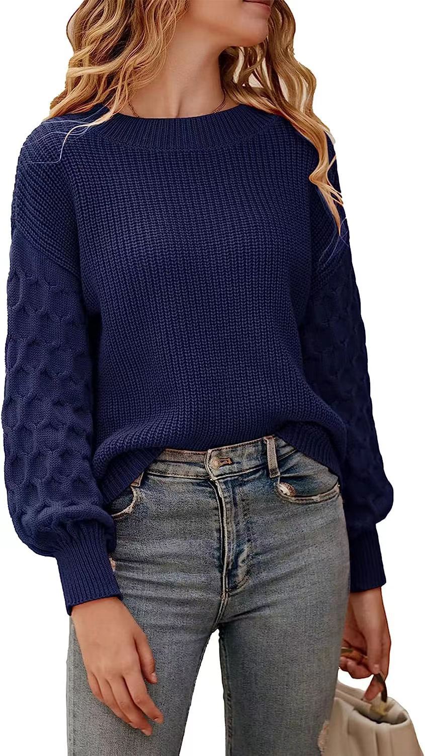 Lily cream chunky knit sweater relaxed fit with textured sleeve pattern for fall winter