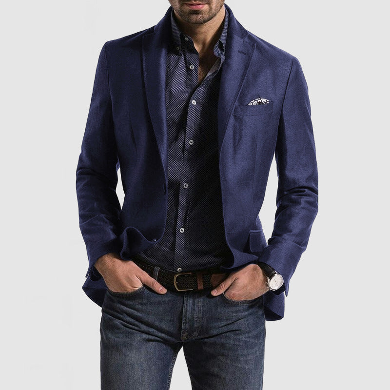 Men's slim fit wool blend blazer notch lapel single breasted smart casual formal wear