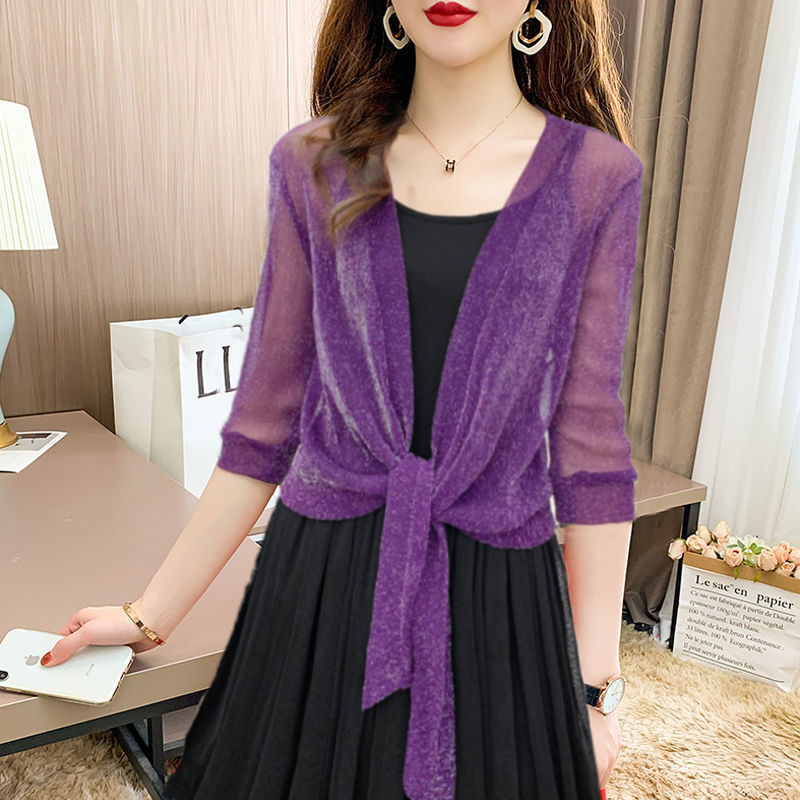 Women's sheer tie-front cardigan open cover-up lightweight semi-sheer layering top spring summer