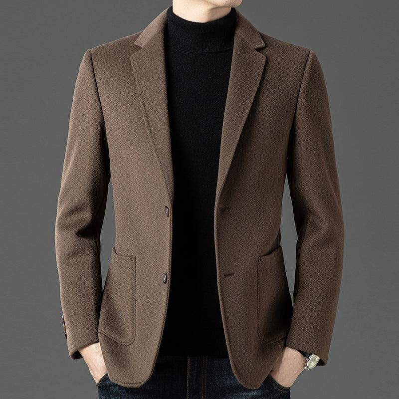 Men's slim fit wool blazer notched lapel two-button business casual refined texture modern profile