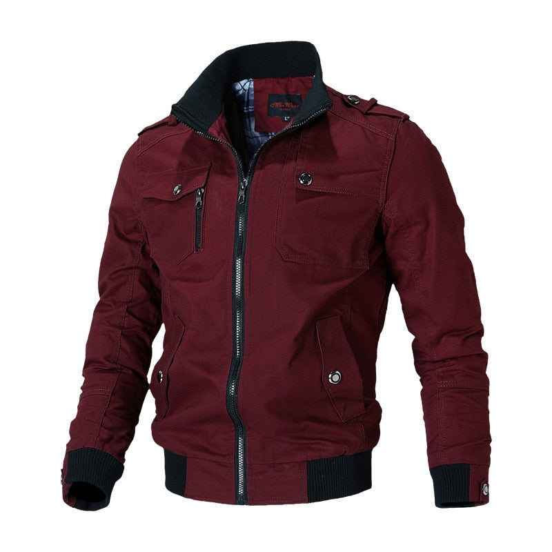 Slim fit casual bomber jacket with ribbed trim, zipper closure, and versatile all-season layering style