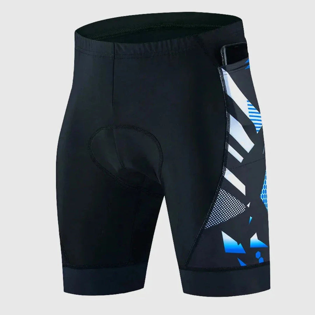 Black padded supportive cycling shorts with quick-dry breathable fabric and UV protection for men
