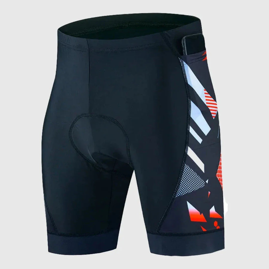 Black padded supportive cycling shorts with quick-dry breathable fabric and UV protection