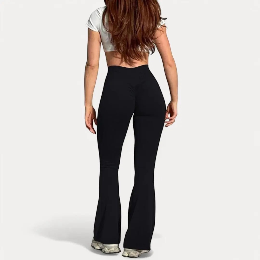 High-waist flare leggings with scrunch butt detail, contoured waistband, breathable stretchy fabric