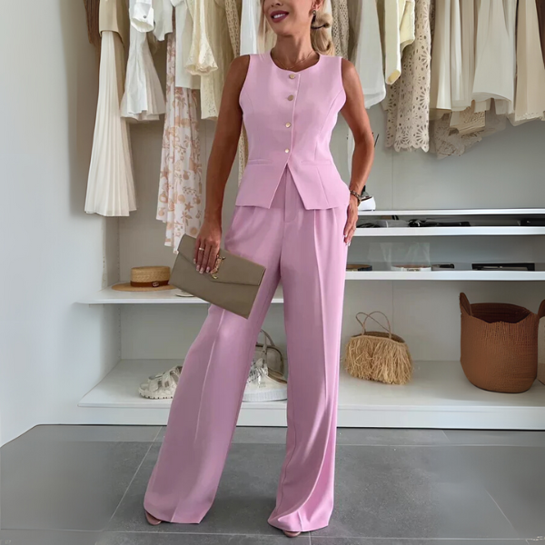 Floral co-ord set with button-up top and matching skirt, feminine silhouette in soft pastel tones