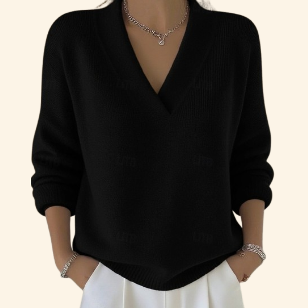 Soft V-neck blouse with flattering drape, lightweight breathable fabric, timeless elegant cut