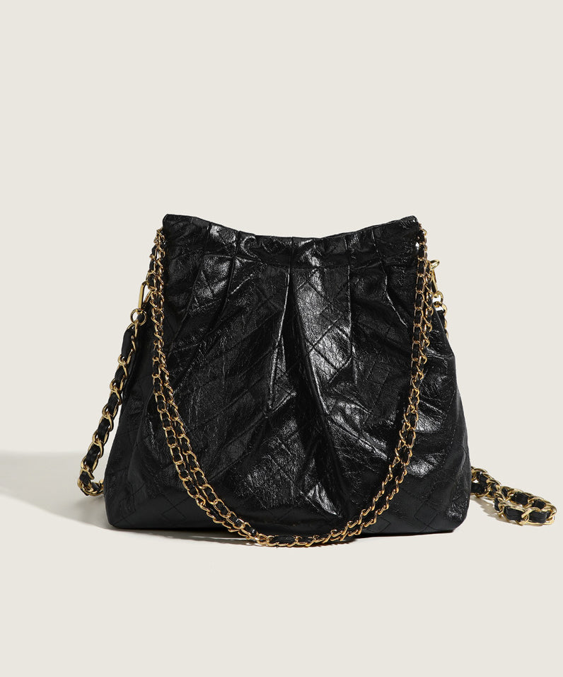 Sac seau en similicuir noir biologique avec chaîne - Wavlynn