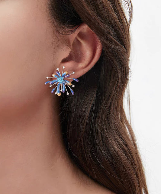 Boucles d'oreilles à tige originales en argent sterling bleu et zircon en forme de feux d'artifice - Wavlynn