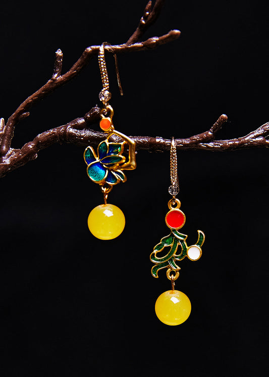 Boucles d'oreilles pendantes asymétriques en cire d'abeille, Design original - Wavlynn