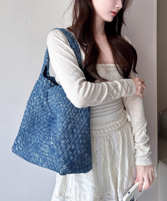Sac bandoulière grande capacité en denim bleu, design original - Wavlynn