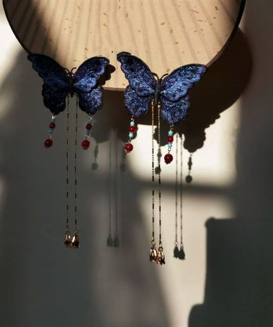 Épingle à cheveux papillon brodée et ornée d'une broderie originale en argent sterling bleu sur dorure - Wavlynn