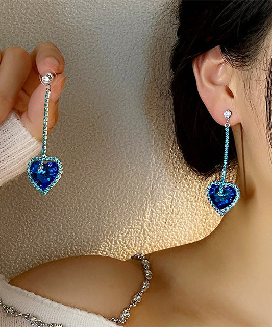 Boucles d'oreilles pendantes originales en argent sterling et zircon bleu avec motif floral Love - Wavlynn