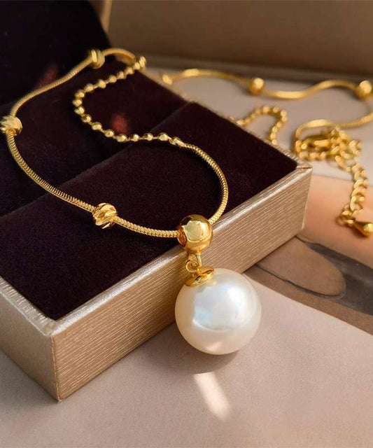 Collier avec pendentif en alliage de cuivre doré et perle au design original - Wavlynn