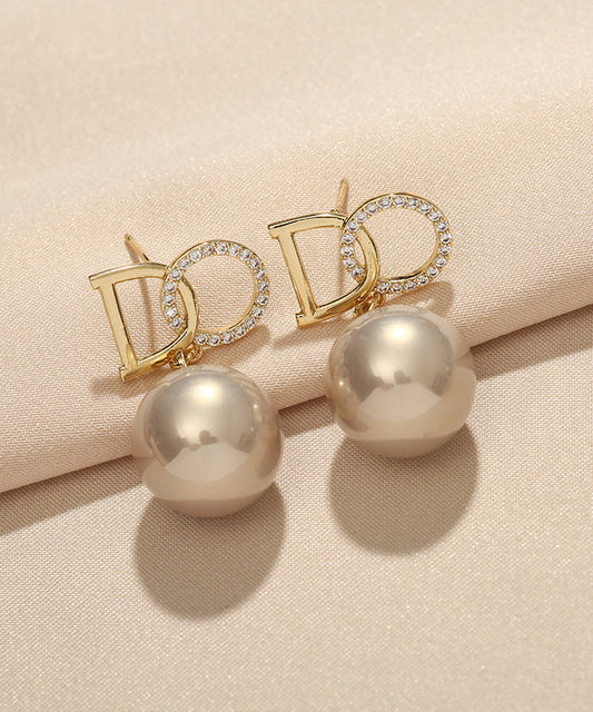 Boucles d'oreilles pendantes originales en alliage de cuivre doré et perles de zircon - Wavlynn