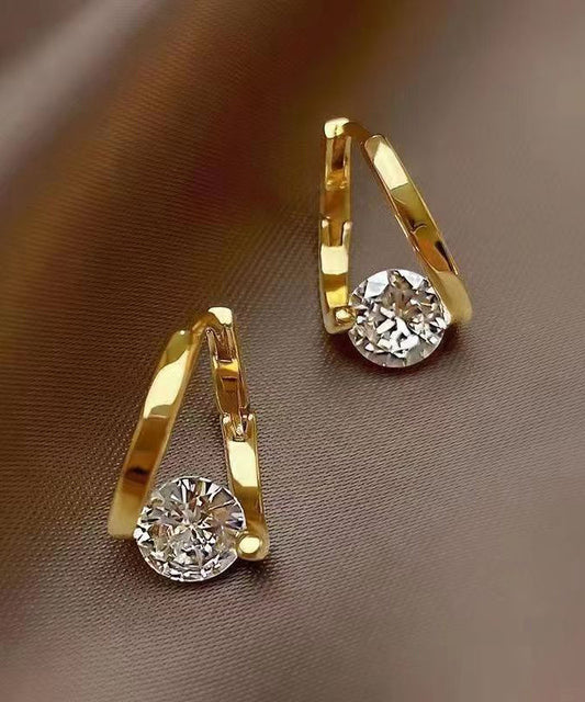 Boucles d'oreilles créoles originales en cuivre doré et zircon - Wavlynn