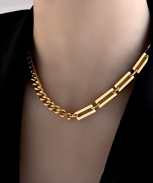 Collier chaîne en acier inoxydable doré au design original - Wavlynn