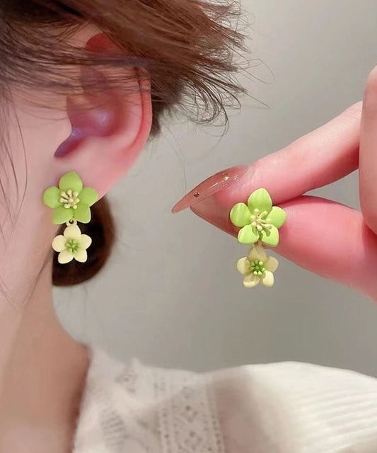 Boucles d'oreilles pendantes florales en alliage vert au design original - Wavlynn