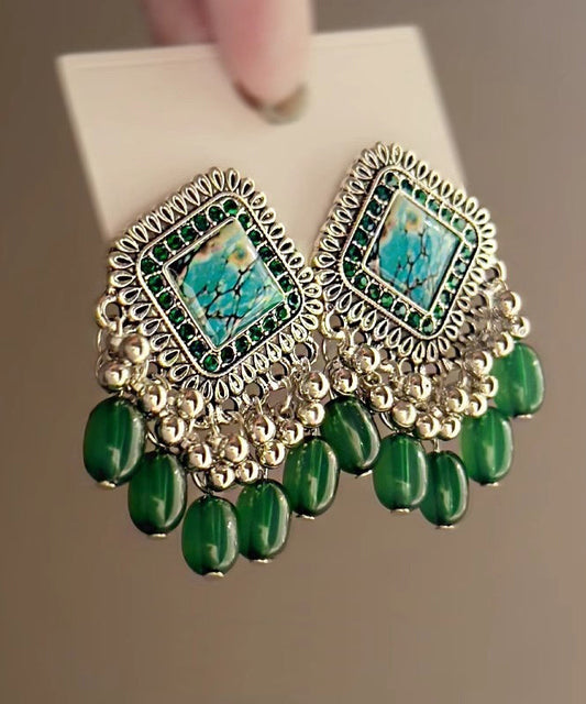 Boucles d'oreilles à pampilles en alliage de verre vert au design original - Wavlynn