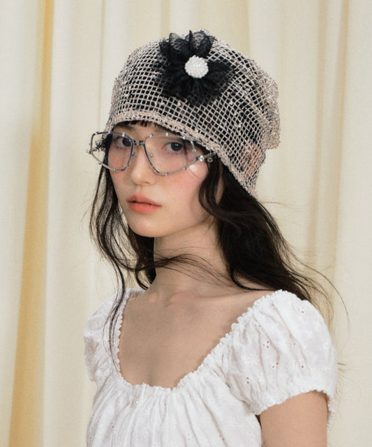 Bonnet boonie tricoté creux à fleurs kaki au design original - Wavlynn