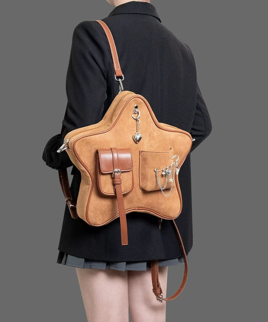 Sac à dos en daim camel clair avec chaîne étoile au design original - Wavlynn