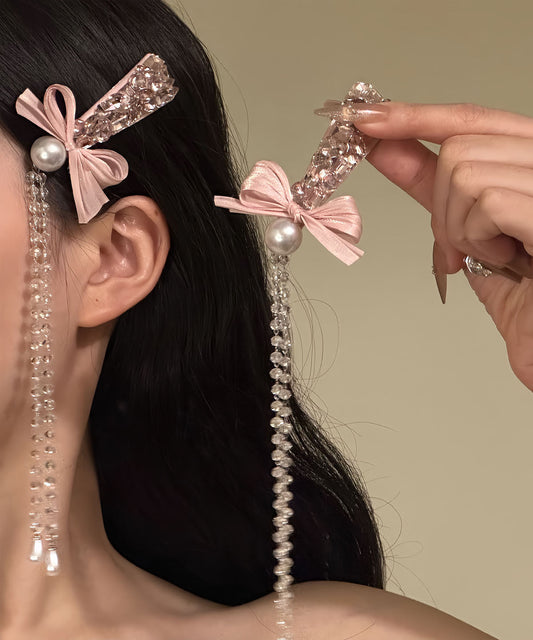 Épingle à cheveux originale en alliage rose avec perles et nœud en zircon - Wavlynn
