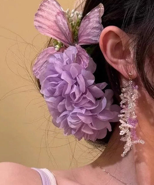 Épingle à cheveux originale en alliage violet, motif papillons amoureux de fleurs - Wavlynn