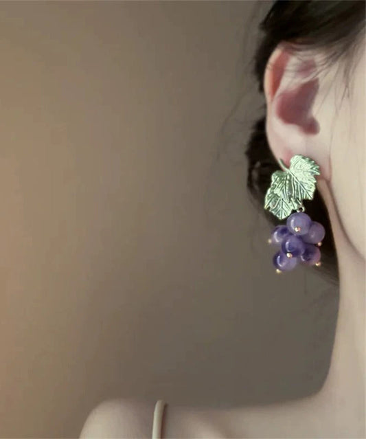Boucles d'oreilles à tige en alliage de verre violet au design original en forme de raisin - Wavlynn