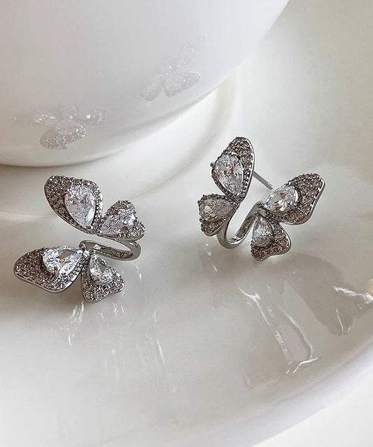 Boucles d'oreilles papillon originales en soie, cuivre doré et zircon - Wavlynn