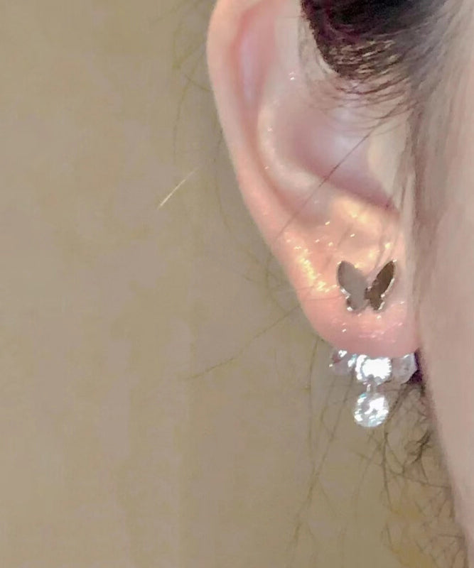 Boucles d'oreilles papillon en métal et zircon au design original - Wavlynn