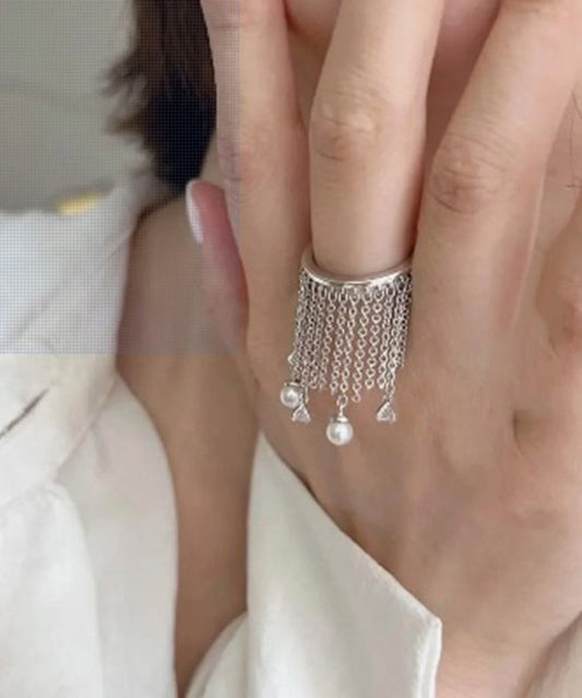 Bagues ouvertes à pompon en argent sterling et soie au design original - Wavlynn