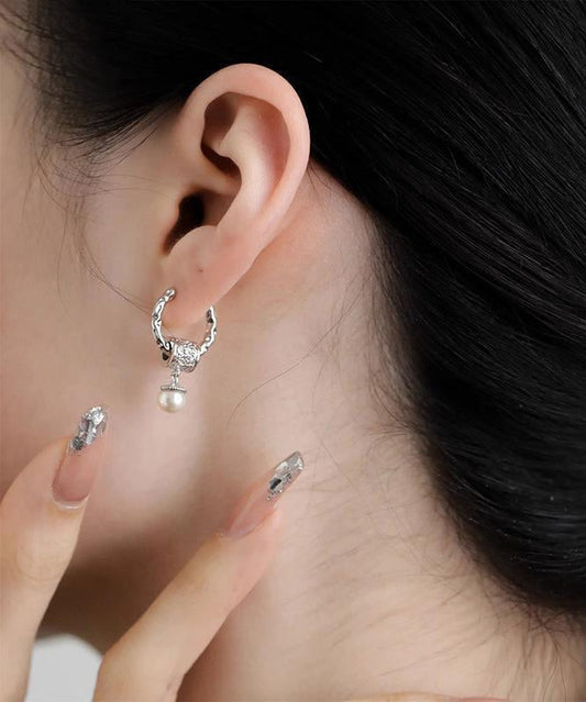 Boucles d'oreilles pendantes en argent sterling et perles en soie au design original - Wavlynn