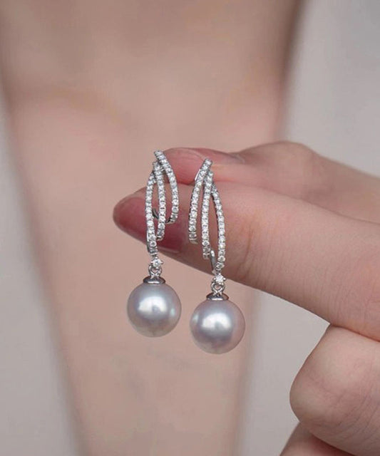Boucles d'oreilles pendantes originales en argent sterling et perles de zircone - Wavlynn