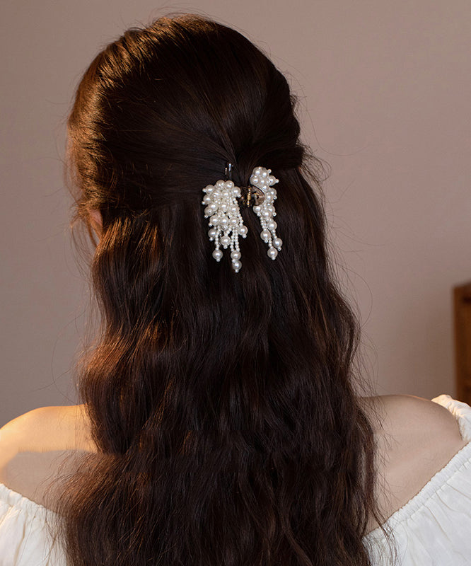 Épingle à cheveux à pompon en acrylique blanc et perles, design original - Wavlynn