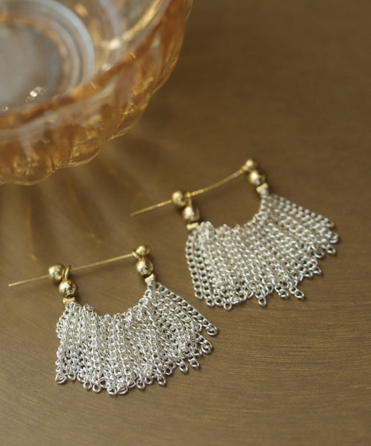 Boucles d'oreilles créoles à pompons en cuivre blanc doré au design original - Wavlynn