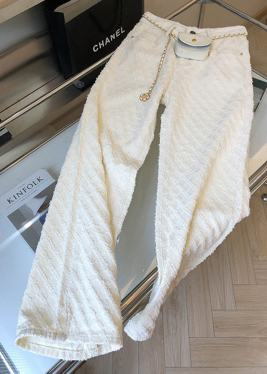 Pantalon droit en denim blanc à poches, design original, printemps - Wavlynn