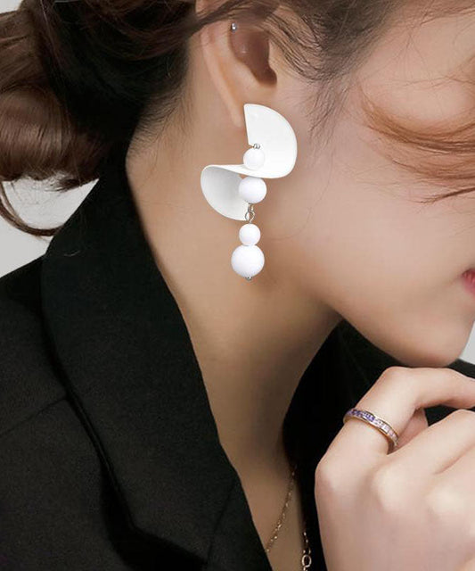 Boucles d'oreilles pendantes en argent sterling blanc au design original - Wavlynn
