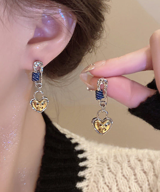 Boucles d'oreilles pendantes Love en alliage jaune au design original - Wavlynn